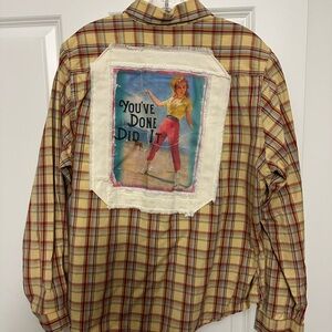 Plaid Button Down Shirt with Graphic Patch